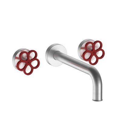 Mélangeur lavabo mural PIPE + 3 Finitions Mélangeur lavabo mural PIPE FANTINI BOFFI ACIER INOXYDABLE MANETTE ROUGE