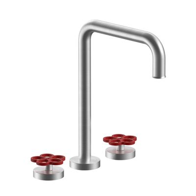 Mélangeur lavabo 3 trous PIPE + 3 Finitions Mélangeur lavabo 3 TROUS PIPE FANTINI BOFFI ACIER INOXYDABLE MANETTE ROUGE