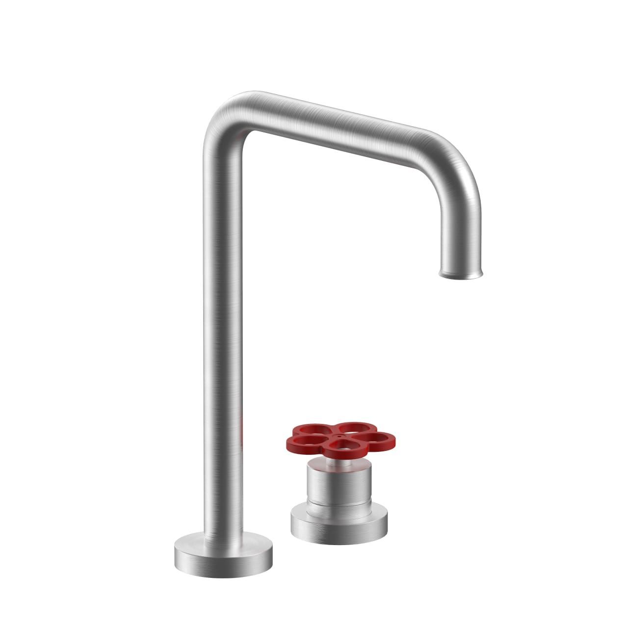 Mélangeur lavabo 2 trous PIPE + 3 Finitions Mélangeur lavabo 2 trous PIPE FANTINI BOFFI ACIER INOXYDABLE MANETTE ROUGE