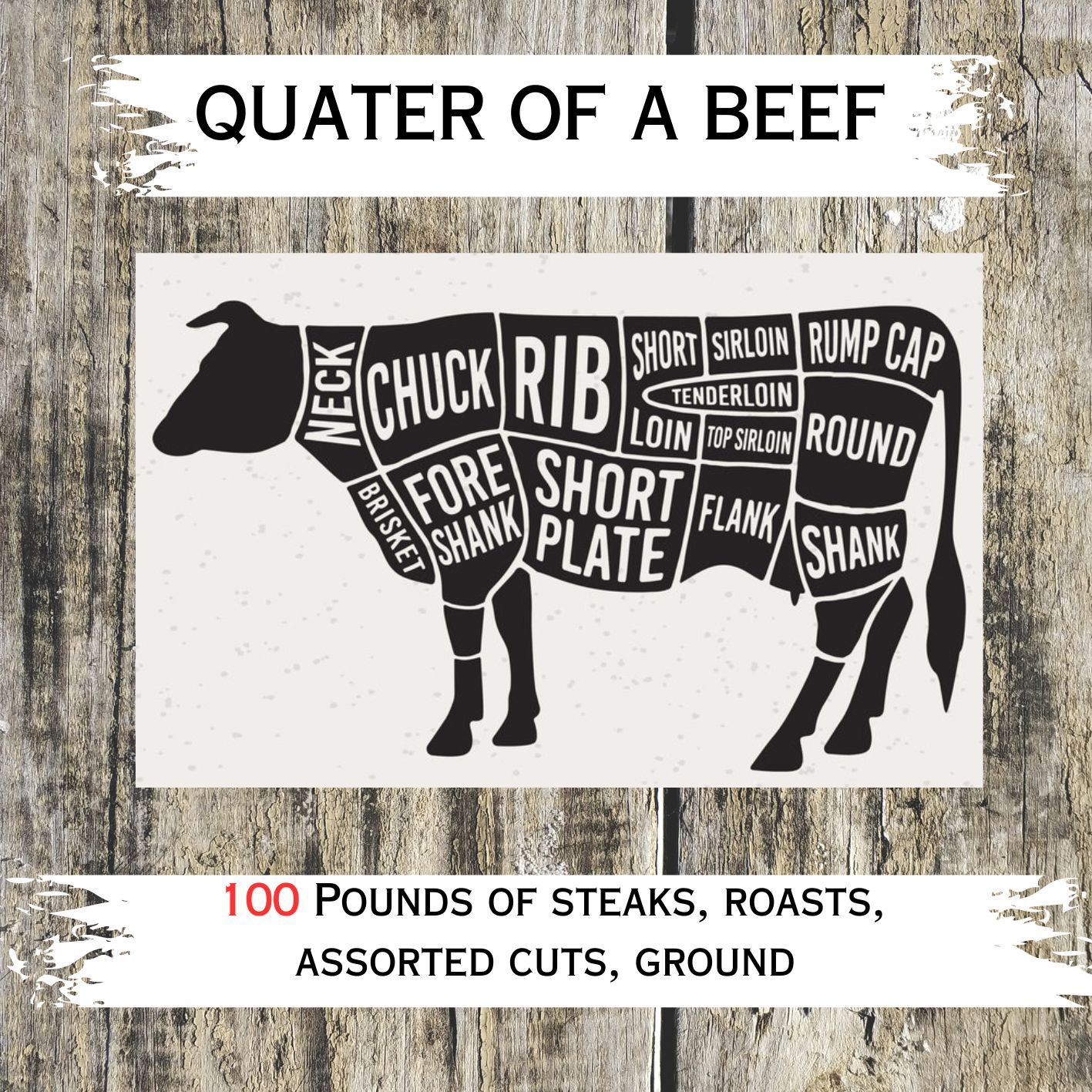 Quarter of a Beef 100 Pounds ( Delivery / pick up in 2 weeks after order)