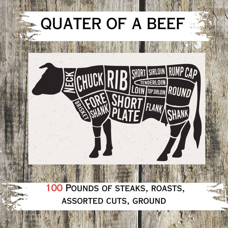 Quarter of a Beef 100 Pounds ( Delivery / pick up in 2 weeks after order) Quarter of a Beef 100 Pounds ( Delivery / pick up in 2 weeks after order)