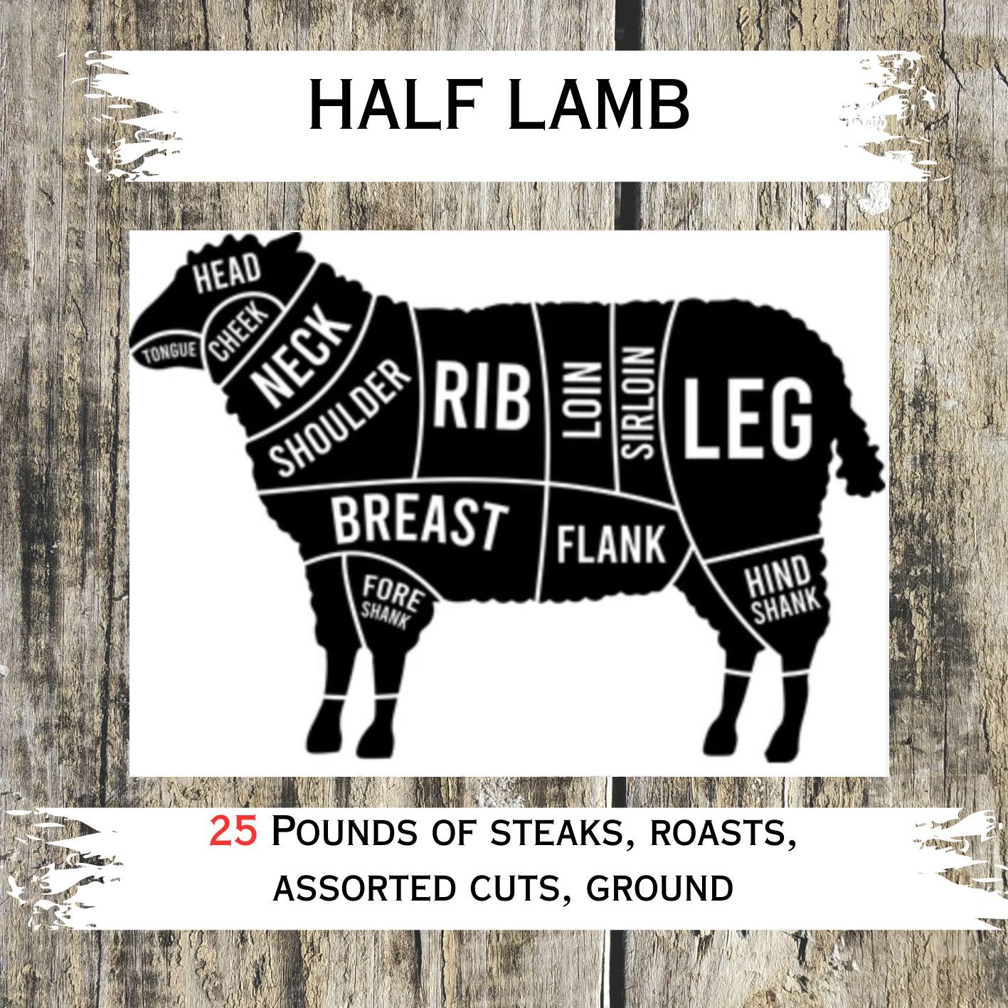 Half Lamb Box 25 Pounds of Meat Half Lamb Box 25 Pounds of Meat
