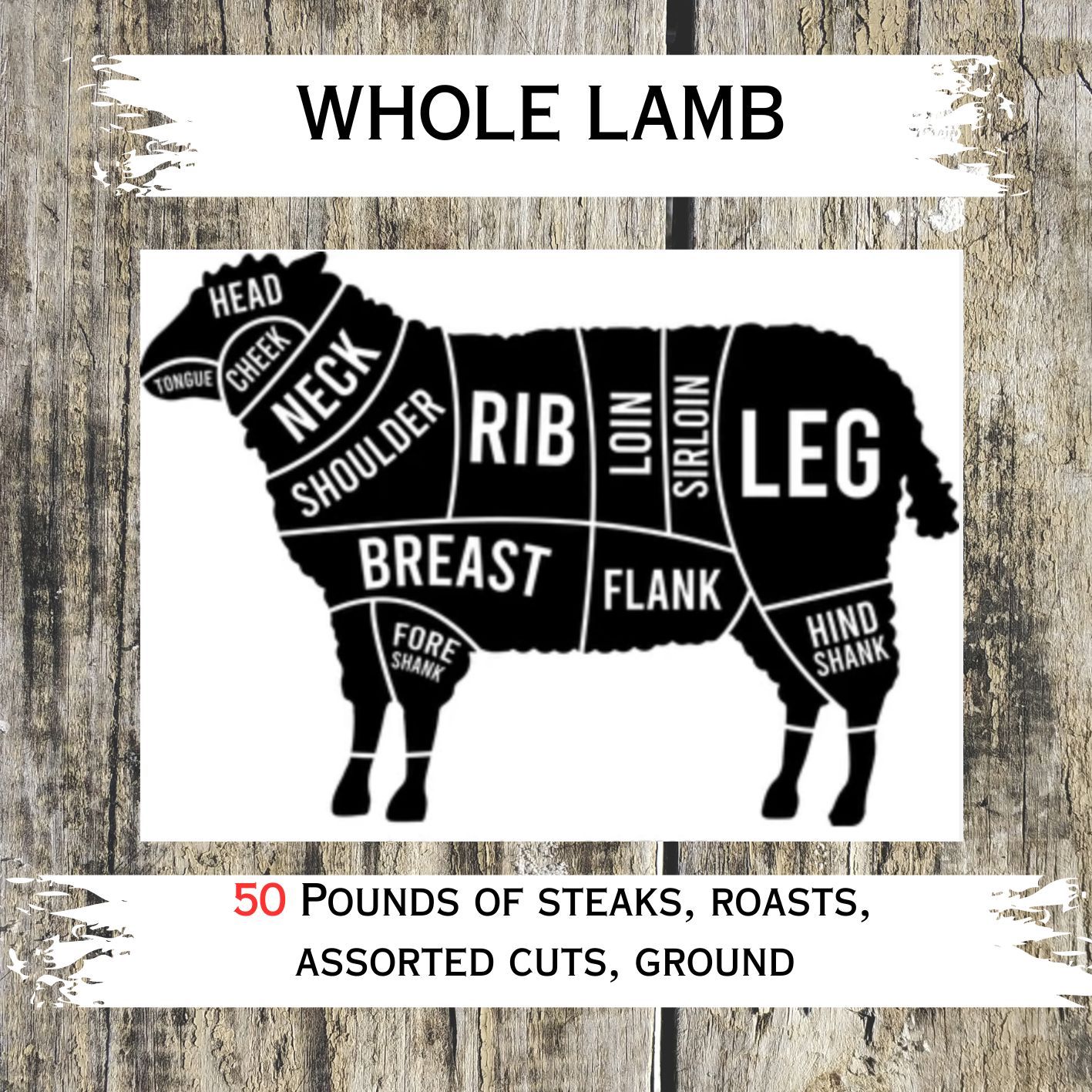 Whole Lamb Box 50 Pounds of Meat