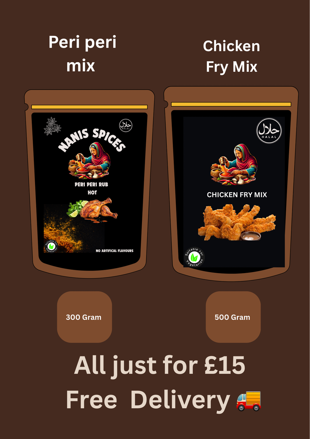 300 gram peri peri Mix  + 500 Grams Fry chicken mix