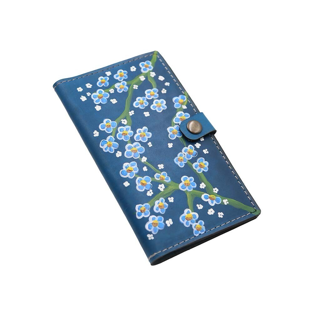 Exklusive handbemalte Geldbörse, Echtleder, 5 Kartenfächer,  5 grosse Fǎcher, Múnzfach mit Reissverschluss. Farbe blau.  Grösse 17 x 8 x 1,2 cm.  Made in Georgia