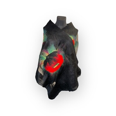 Schal (Stola) “Mohnblume”  von Alri-Design. Einzigartige Handarbeit.  NUNO-Technologie aus Merinowolle und Seide.