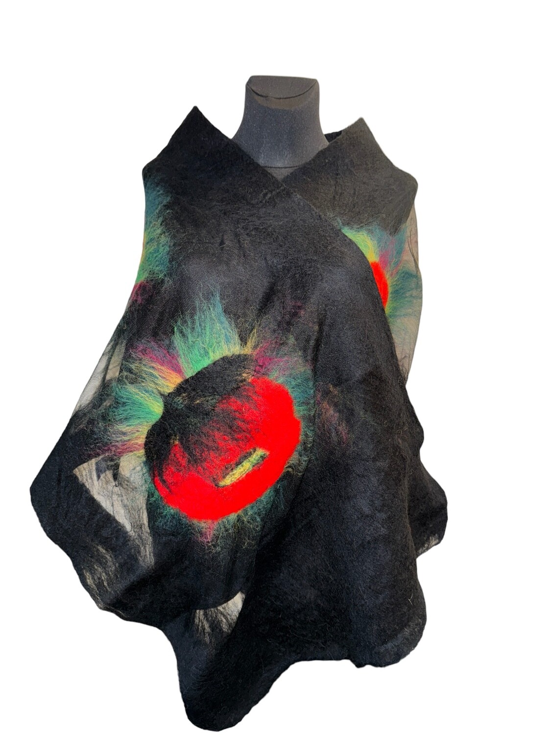 Schal (Stola) “Mohnblume”  von Alri-Design. Einzigartige Handarbeit.  NUNO-Technologie aus Merinowolle und Seide.