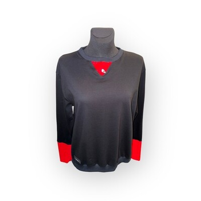 Schwarzer Pullover  Mit Roten Lederteilen von Xatko. One Size. Made in Georgia.