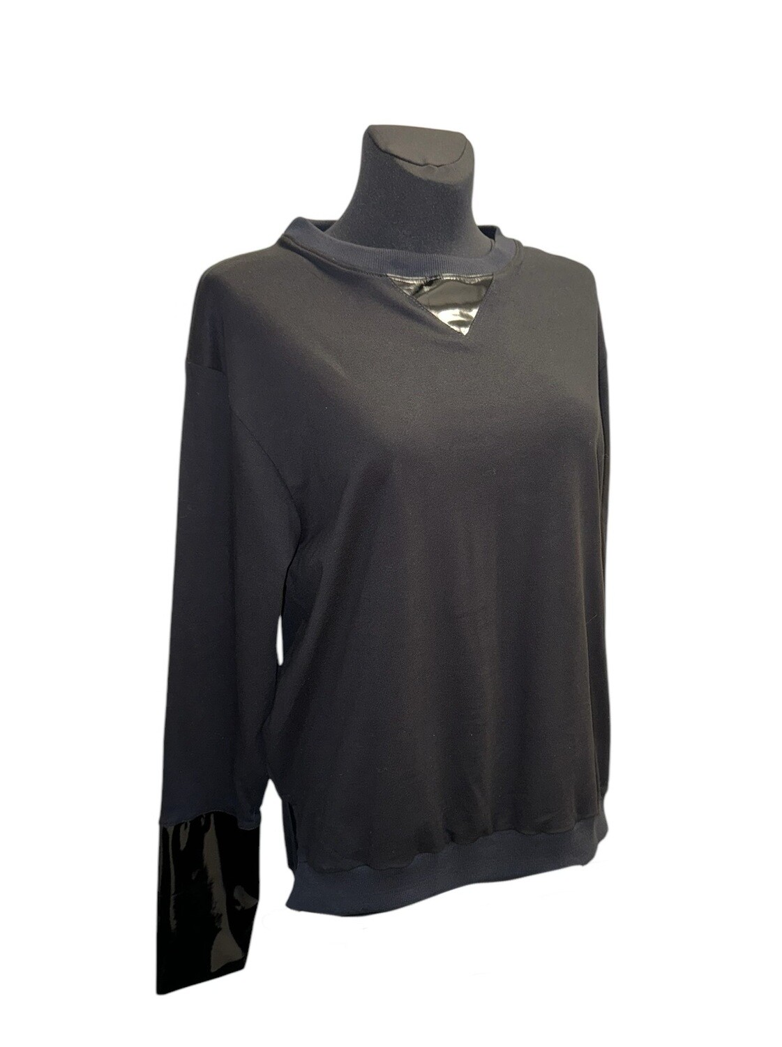 Pullover schwarz 100% Baumwolle mit schwarzem Ecoleder. Xatko. Gr. S-M. Unisex. Made in Georgia