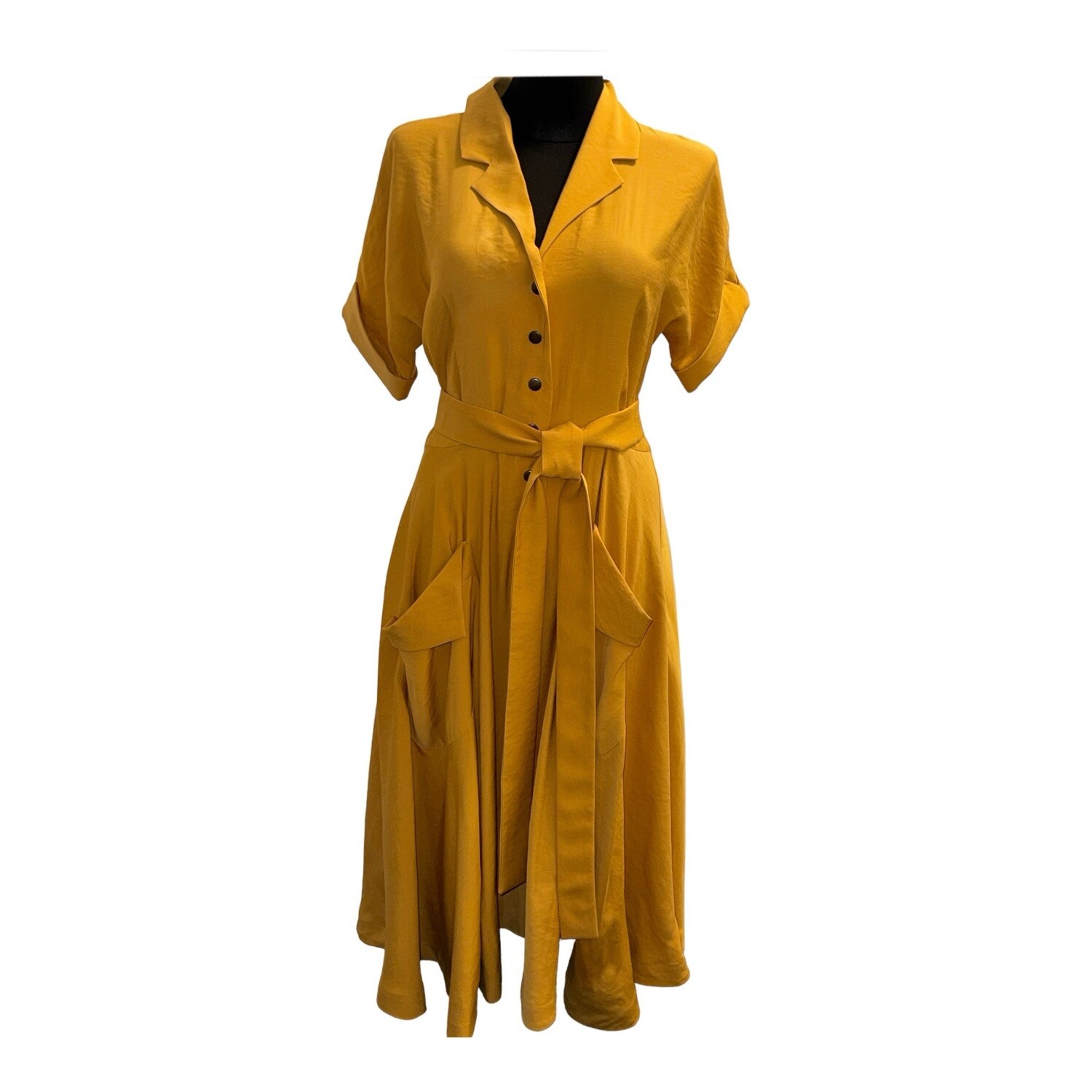 Kleid Katrin, gelb, 100% Baumwolle, Gr. XL (L), L (M), M (S). Kleingeschnitten.