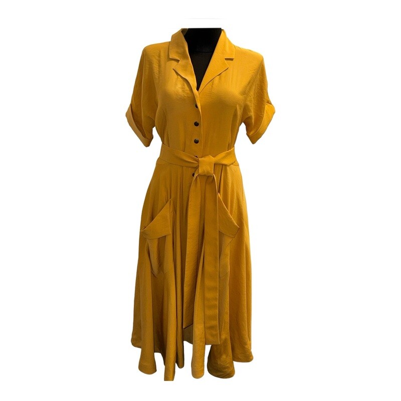Kleid Katrin, gelb, 100% Baumwolle, Gr. XL (L), L (M), M (S). Kleingeschnitten.