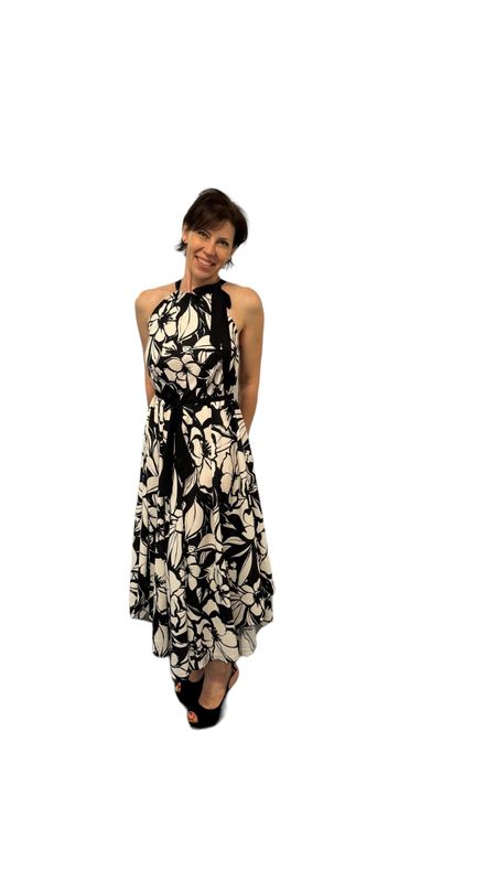 Sommerkleid schwarz-weiss, lang, ALRI by Natia, 100% Baumwolle, one size, made in Georgia. Handwäsche.