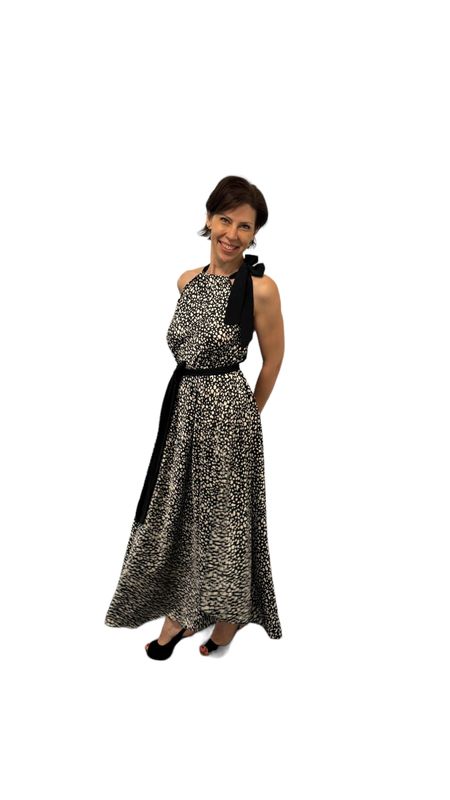 Sommerkleid schwarz-weiss, lang, ALRI by Natia, 100% 3D-Seide, one size, made in Georgia. Handwäsche.