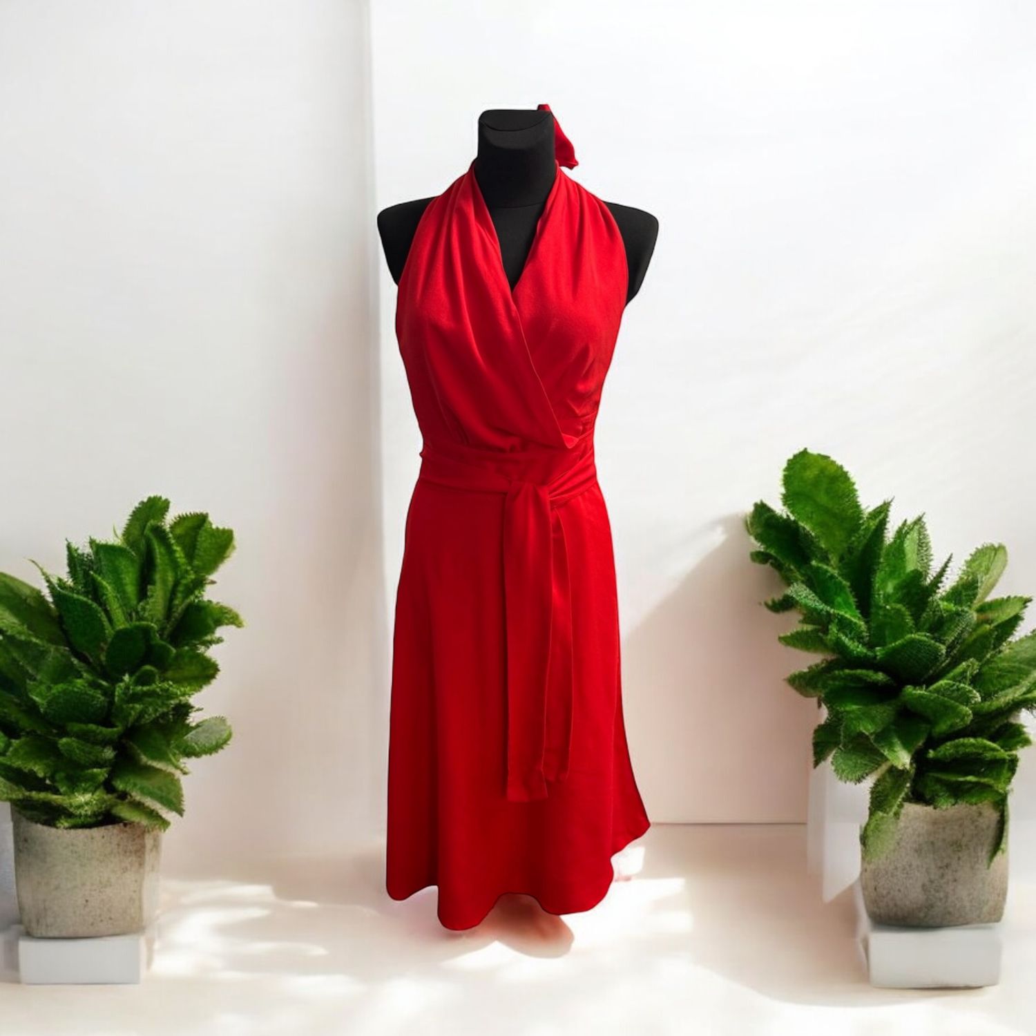 Sommerwickelkleid &quot;Merlin&quot; lang ALRI by Natia, rot, 100% Baumwolle, ONE Size, made in Georgia. Handwäsche.