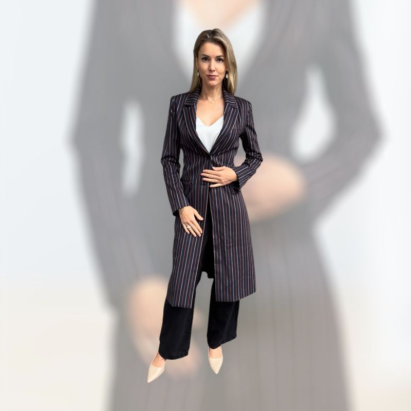 Blazer lang, Dunkel-blau liniert: Stoff- Twill; Blau-grau: Stoff -Wildseide.  ALRI by NO ONE,  made in Georgia