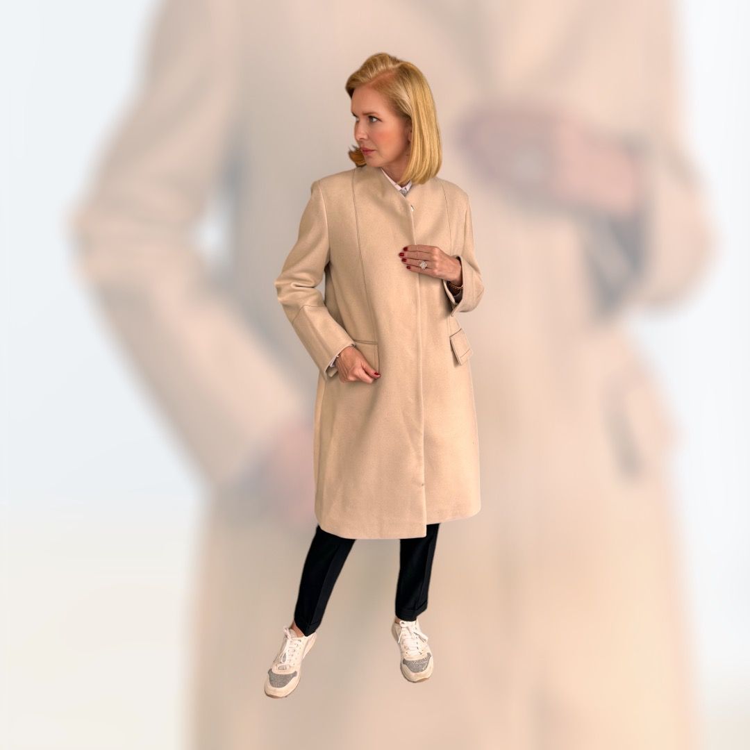 Mantel, beige, knielang, 100% Wolle, ALRI by Katrin, made in Georgia