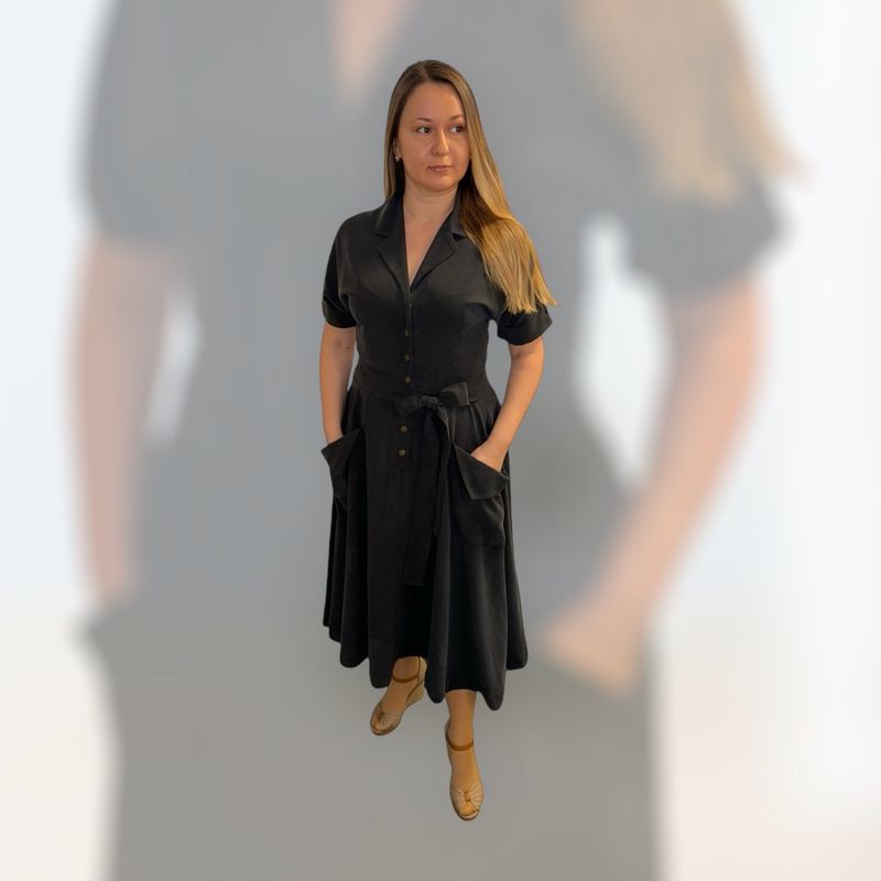 Kleid Katrin, dunkel-grau, 100% Baumwolle, Gr. XL (L), M (S). Kleingeschnitten.
