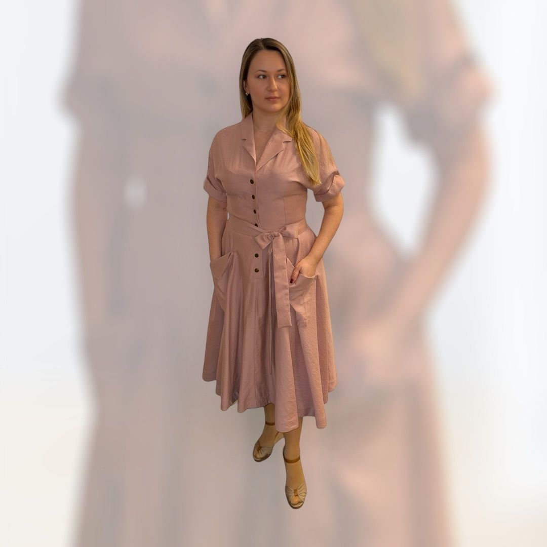 Kleid ALRI by Katrin, Puderrosa, Lang, Größen  L, XL.  100% Baumwolle. Made In Georgia, geschnitten.