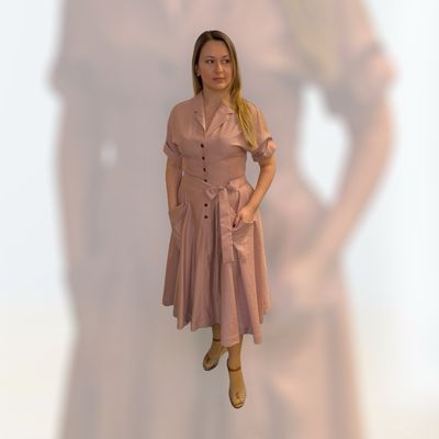 Kleid ALRI by Katrin, Puderrosa, Lang, Größen  L, XL.  100% Baumwolle. Made In Georgia, geschnitten.
