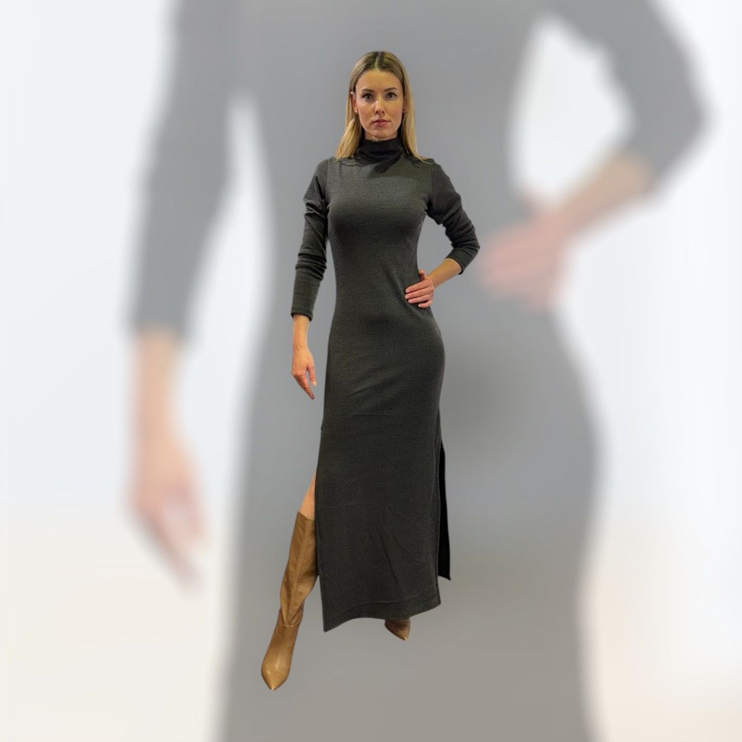 Graues Designerkleid von Xatko, bodenlang, figurbetont, Gr. XS-S