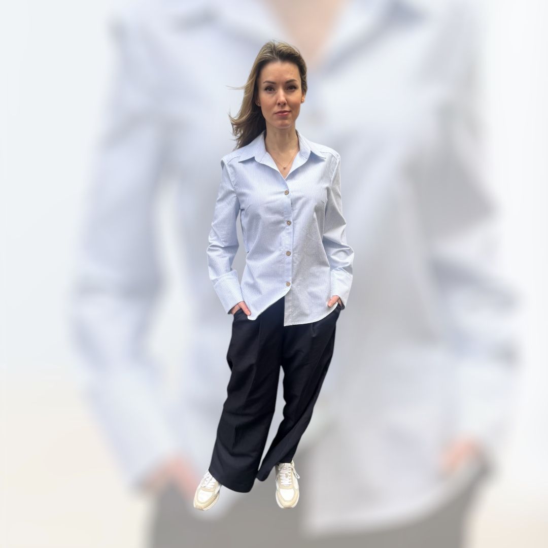 Hemd, blau-weiss, ALRI by Baveyan,  100% italienische Baumwolle,  Gr. L,  made in Armenia