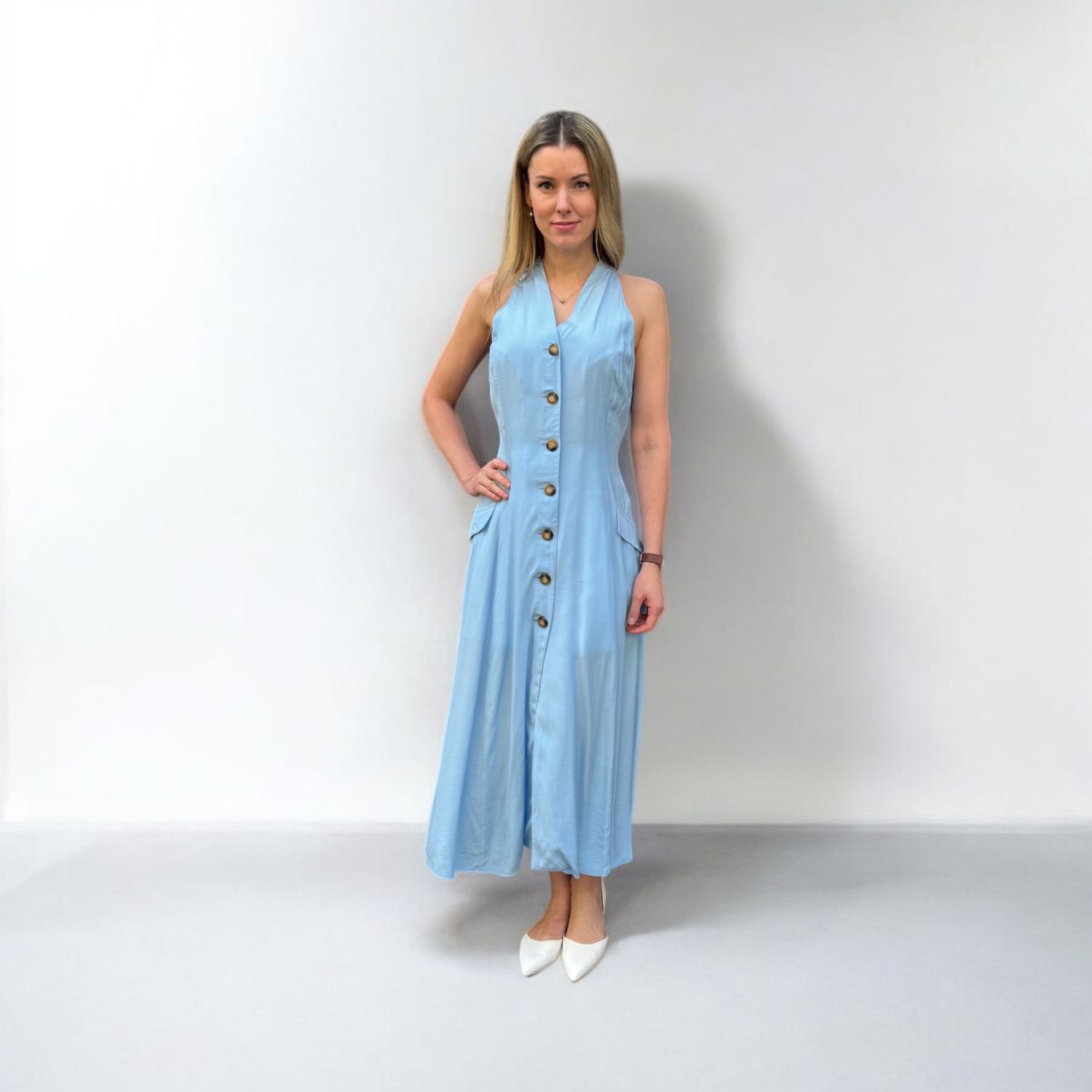 Sommerkleid in blau, Seide, Marke Katrin, made in Georgia, Handwäsche