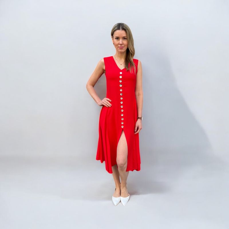 Sommerkleid, rot, 100% Baumwolle, Handwäsche, ideal fürs Büro, Aldi by Natia