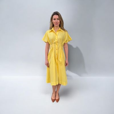 Kleid, gelb, talliiert, Midi, Grösse M, Alri by Natia, made in Georgia, 100 Baumwolle