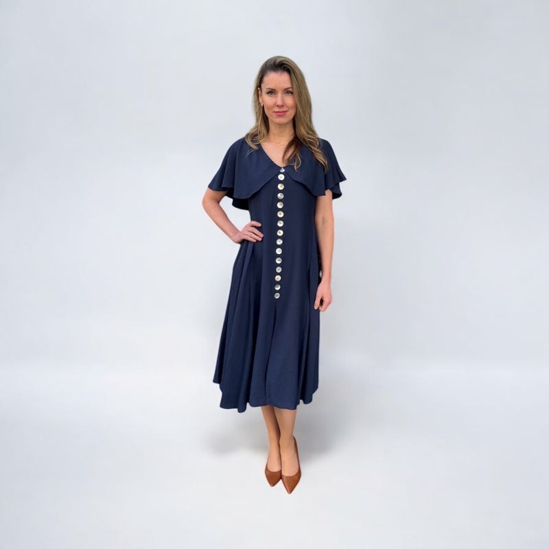 Kleid dunkel-blau ALRI by Natia, 100% Baumwolle, S, M, L, made in Georgia.