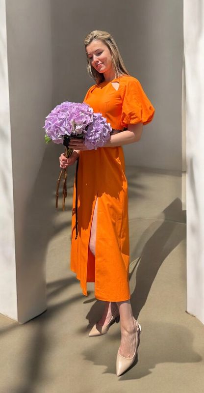 Kleid ALRI by Baveyan, orange, made in Armenia, 100% Bio-Leinen