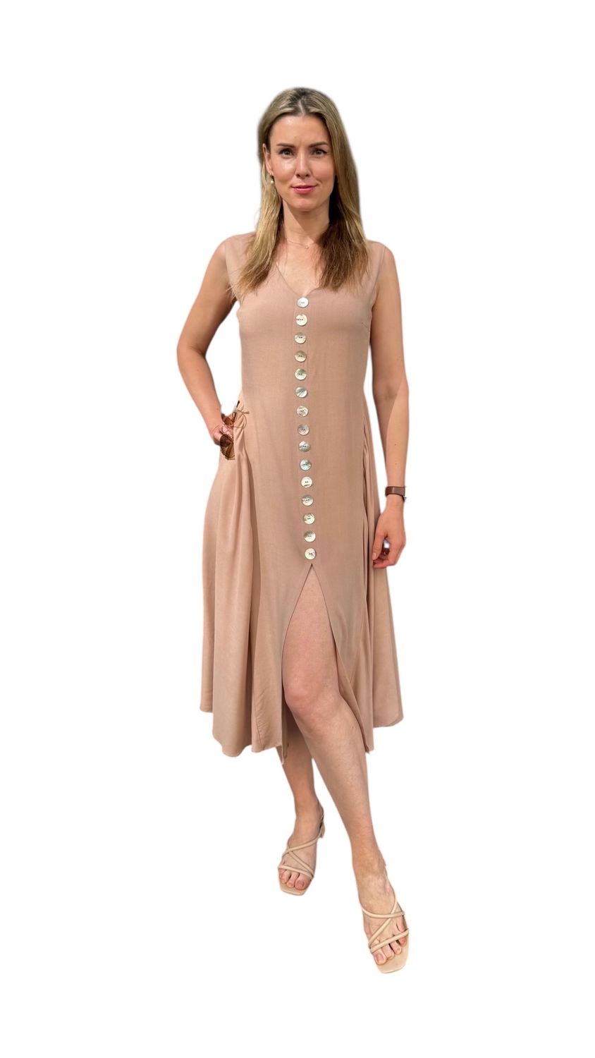 Sommerkleid ALRI by Commode, beige, 100% Baumwolle, made in Georgia. Handwäsche.