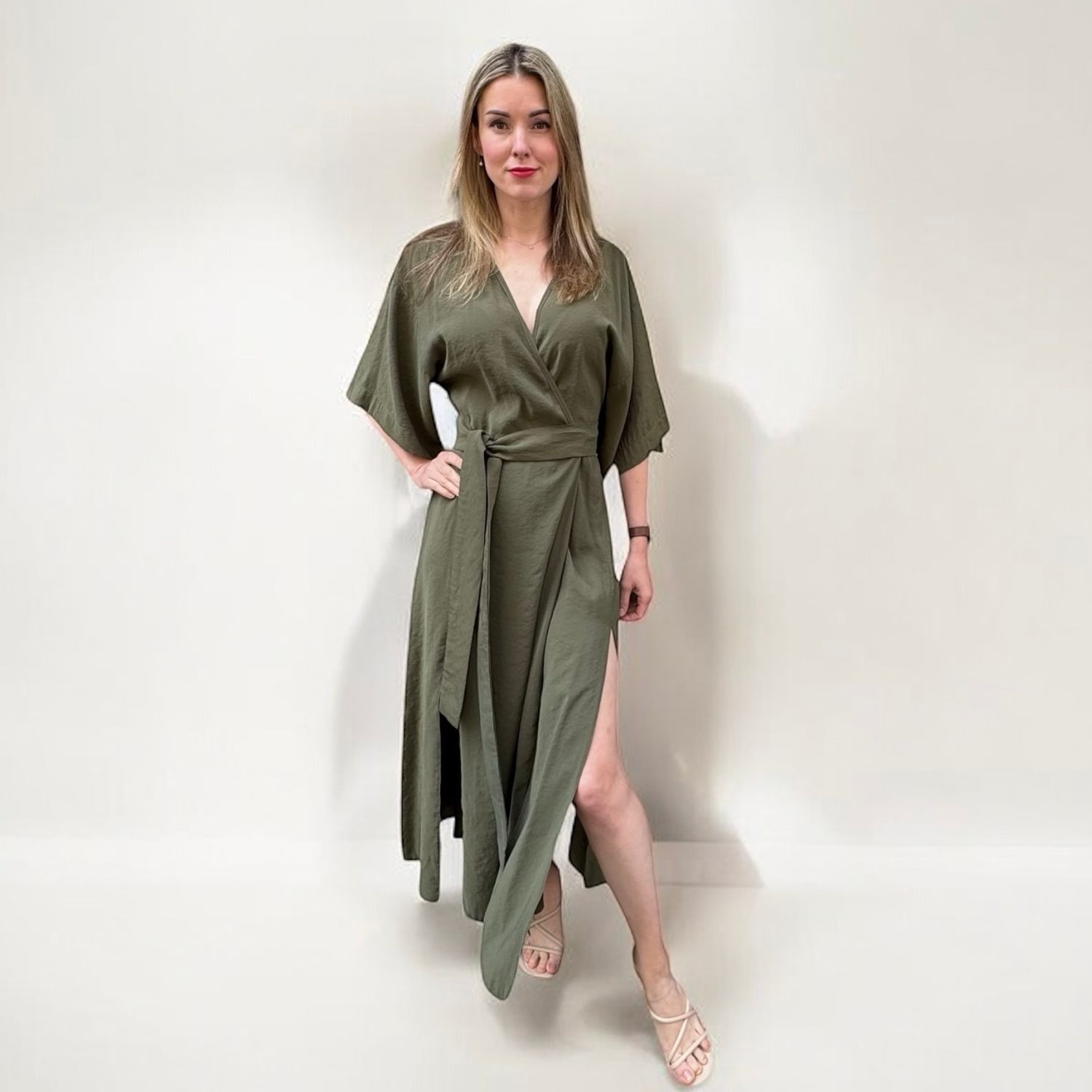 Kleid &quot;Kimono style&quot;, one size (von XS bis L), ALRI by NO One, Wildseide, lang, mit tiefen Auschnitten, mit Gürtel
