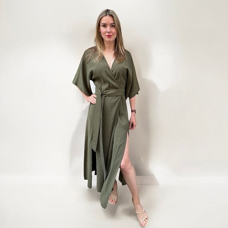 Kleid &quot;Kimono style&quot;, one size (von XS bis L), ALRI by NO One, Wildseide, lang, mit tiefen Auschnitten, mit Gürtel