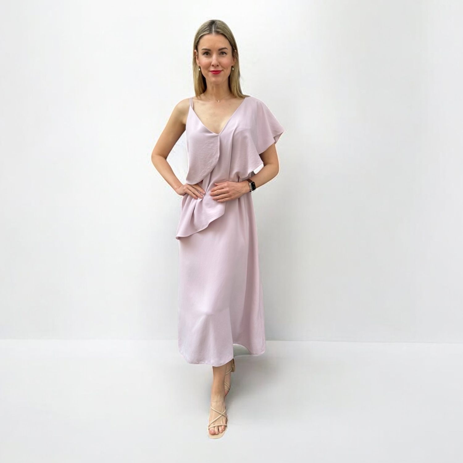Kleid Asymmetrisch, puderrosa, ALRI by Katrin,  Made In Georgia, Grösse L,  Viscose