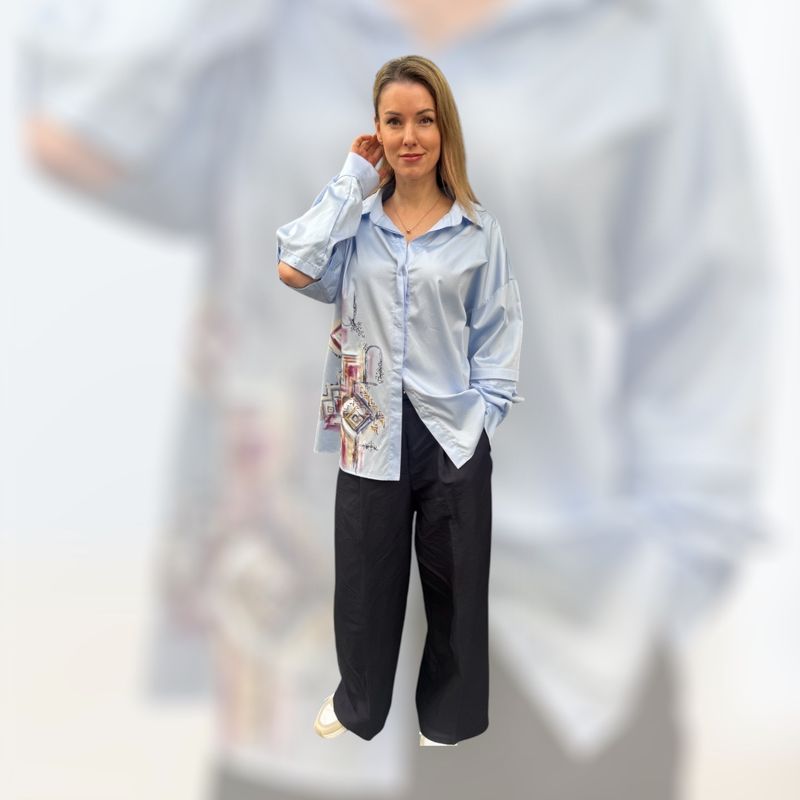 Hemd, handbemalt, hinmmelblau, 100% Baumwolle, Grösse L