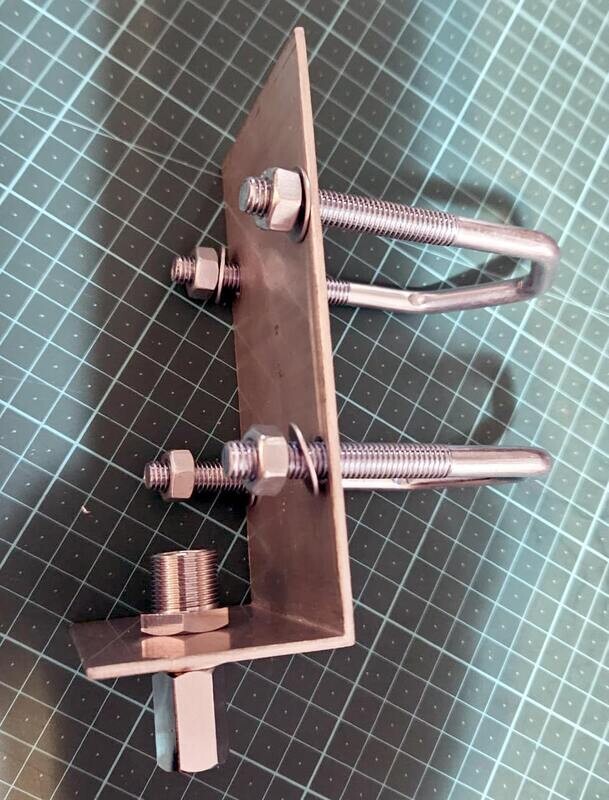Heavy duty pole mount antenna bracket with 3/8&#39;s and SO239 installed