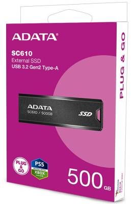 Adata SC610 series , external TLC SSD 500Gb black , usb3 Gen2