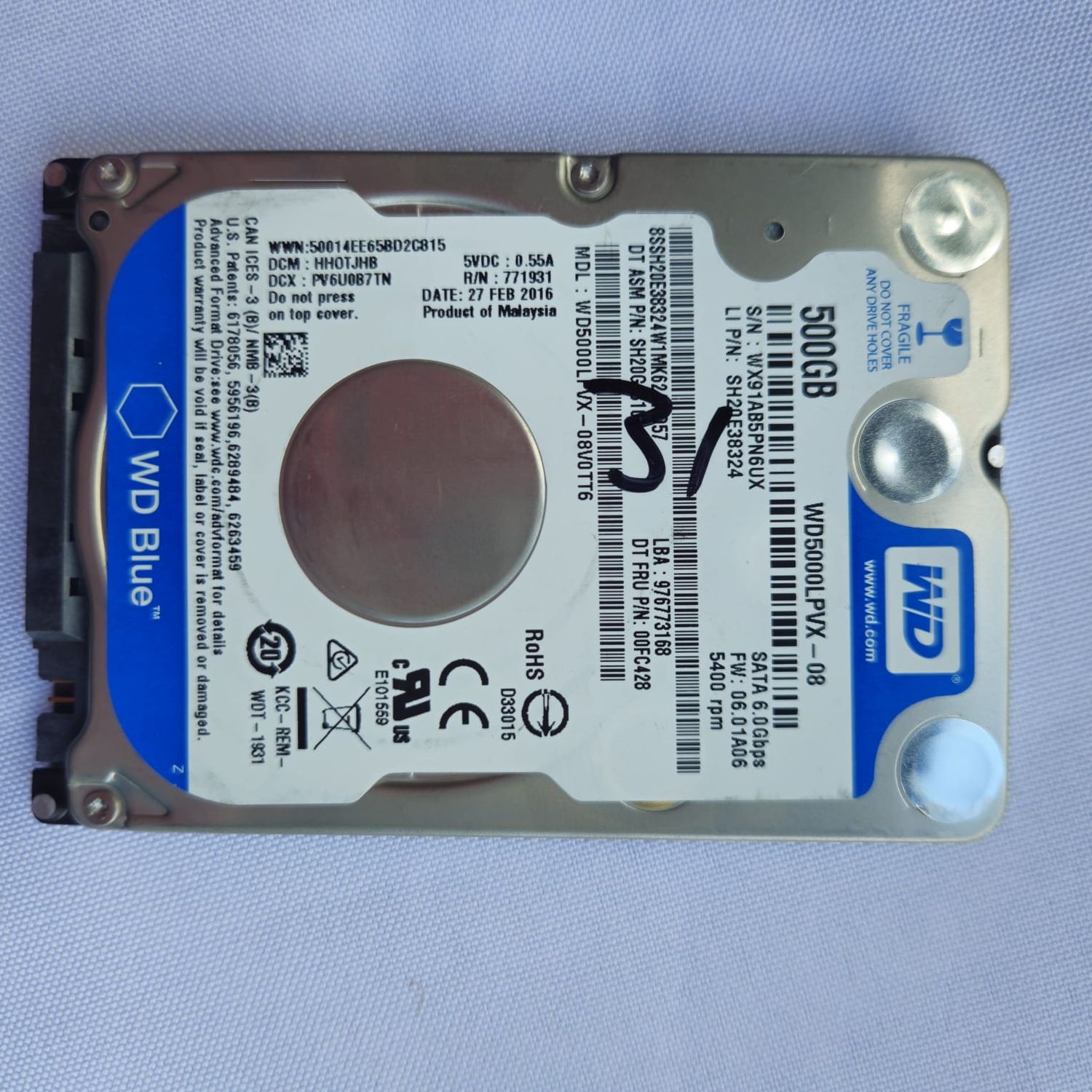 Western Digital WD5000LPVX-08V0TT5 - 500GB 5.4K RPM SATA 7mm 2.5&quot; Hard Drive