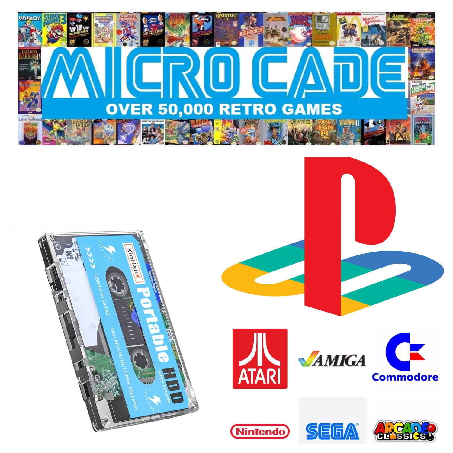Micro Cade Computer Only 500GB Preloaded PS1 Hard Drive – Ultimate Retro Gaming for PC, Laptop, or Desktop