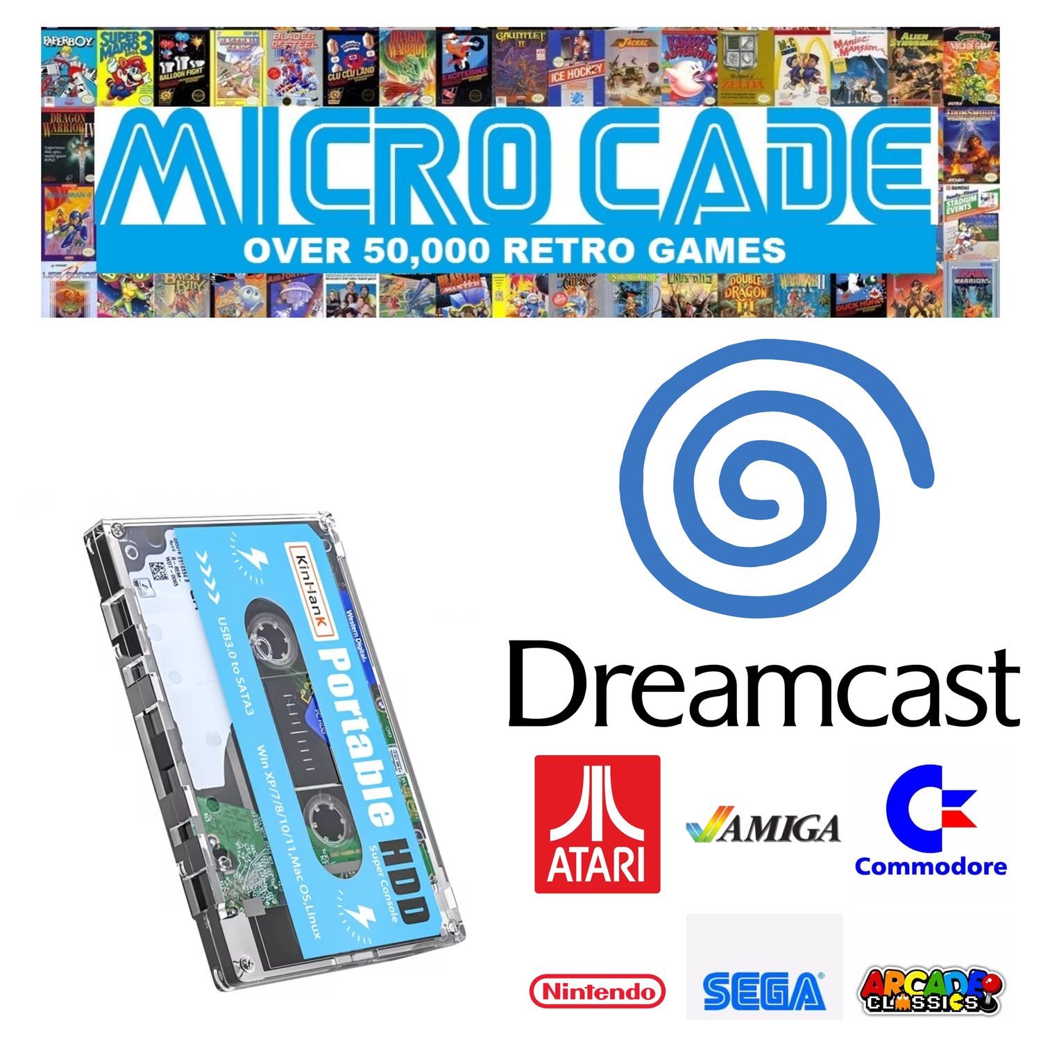 Micro Cade Computer Only 500GB Preloaded Dreamcast Hard Drive – Classic Sega Gaming on Your PC, Laptop, or Desktop