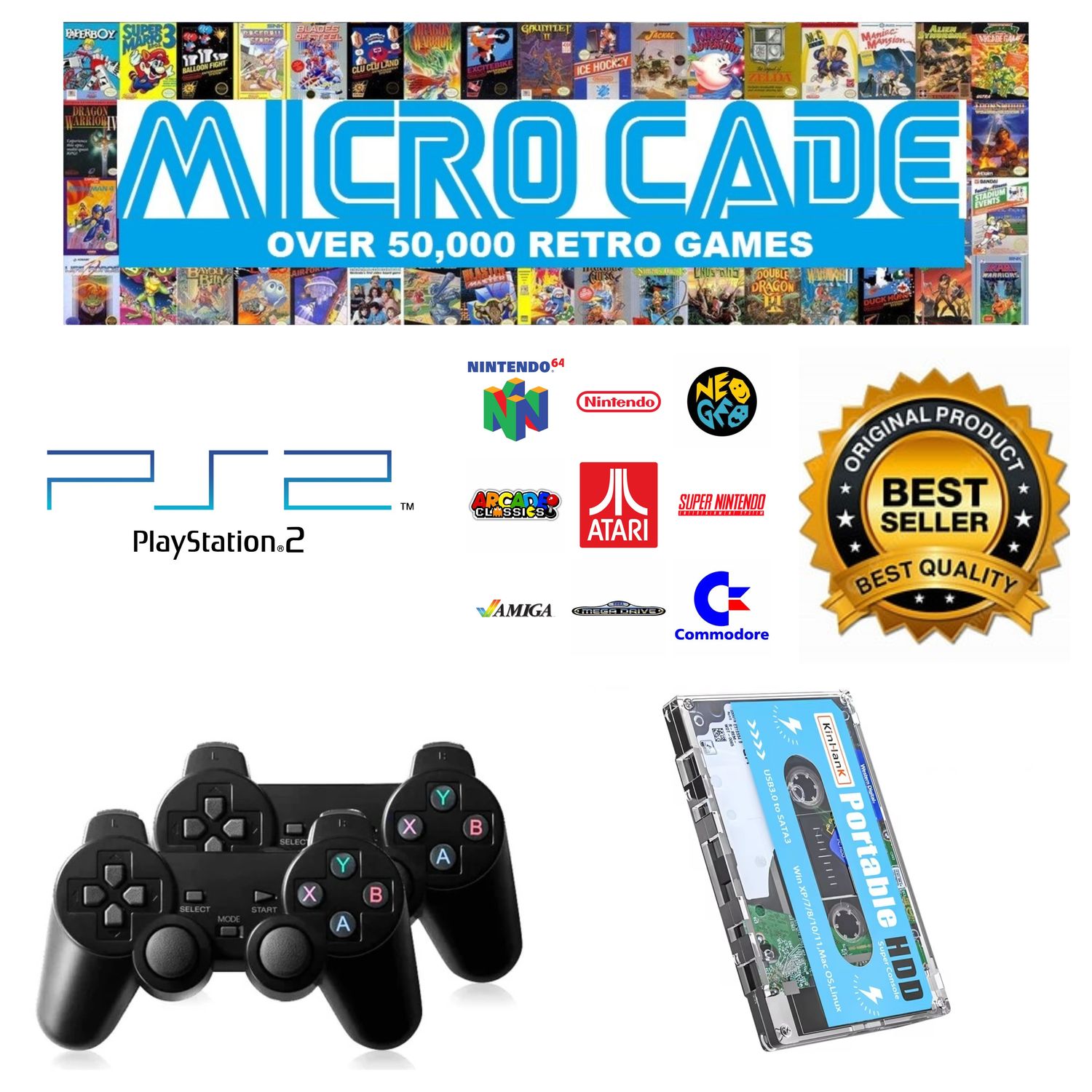 Micro Cade Computer Only 500gb Preloaded PS2 Hard Drive – Classic Playstation2 Gaming on Your PC, Laptop, or Desktop