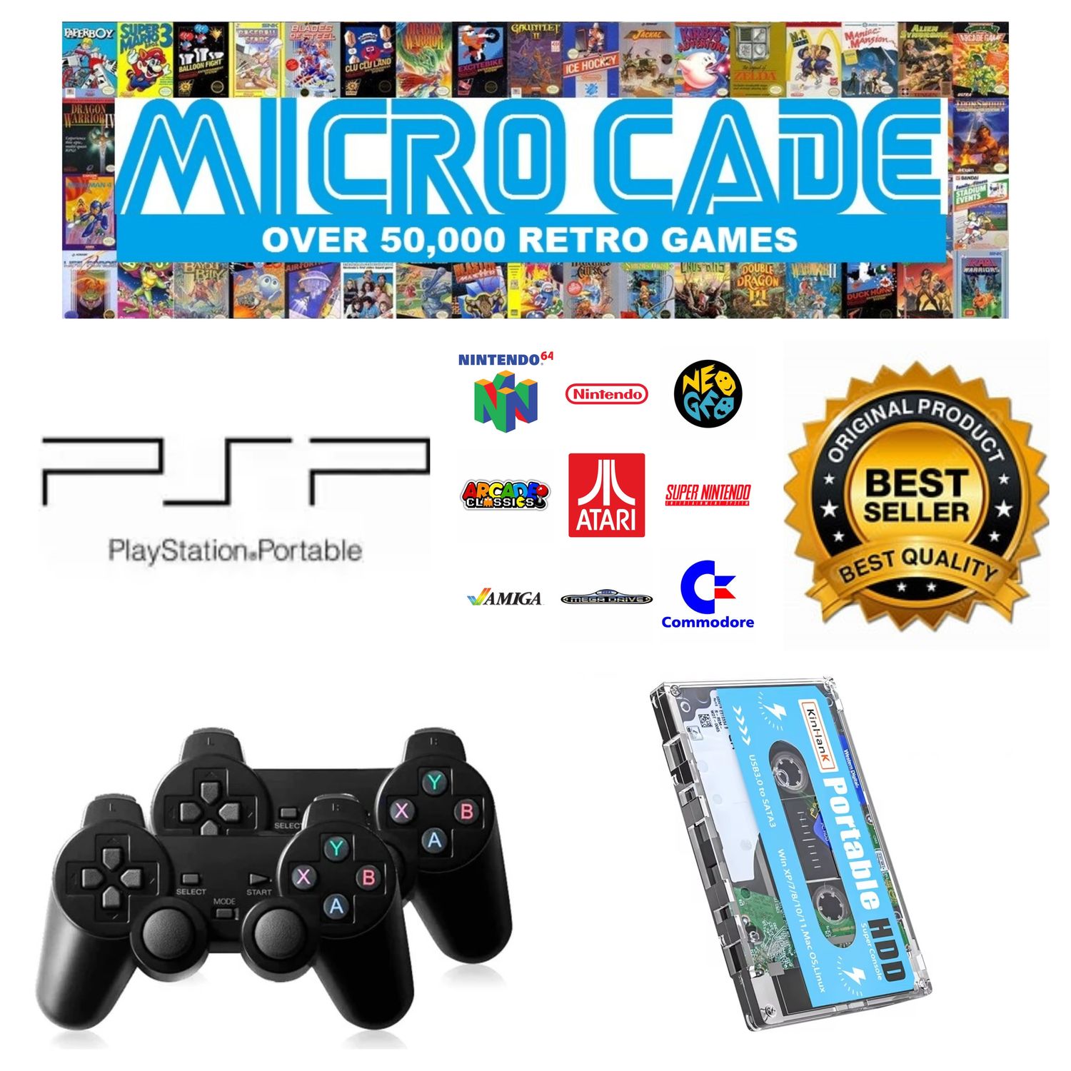 Micro Cade Computer Only 500GB Preloaded PSP Hard Drive – Ultimate Retro Gaming for PC, Laptop, or Desktop