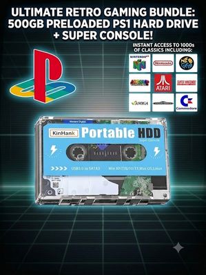 Micro Cade Computer Only 500GB Preloaded PS1 Hard Drive – Ultimate Retro Gaming for PC, Laptop, or Desktop