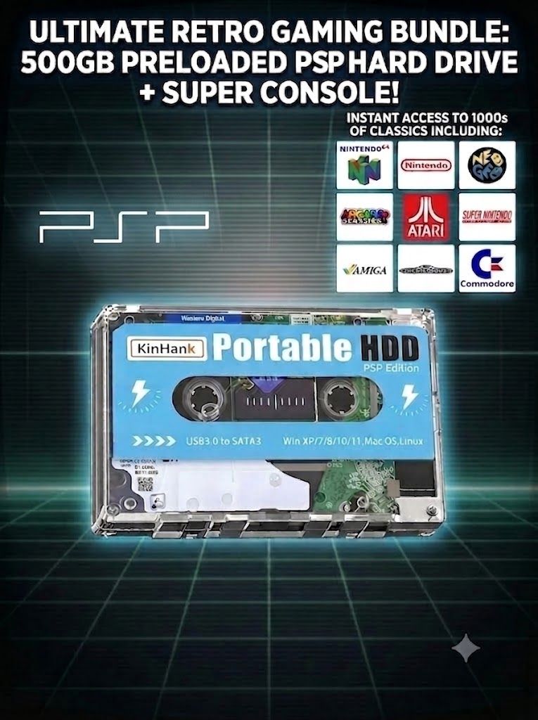 Micro Cade Computer Only 500GB Preloaded PSP Hard Drive – Ultimate Retro Gaming for PC, Laptop, or Desktop