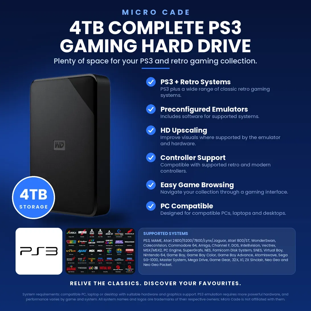 Micro Cade 4TB Complete PS3 Gaming Hard Drive
