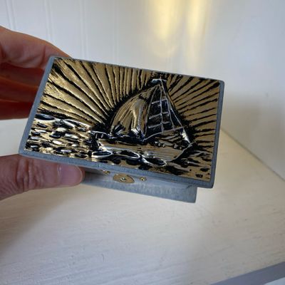 Gold Metal-Embossed Sailboat - Trinket Box