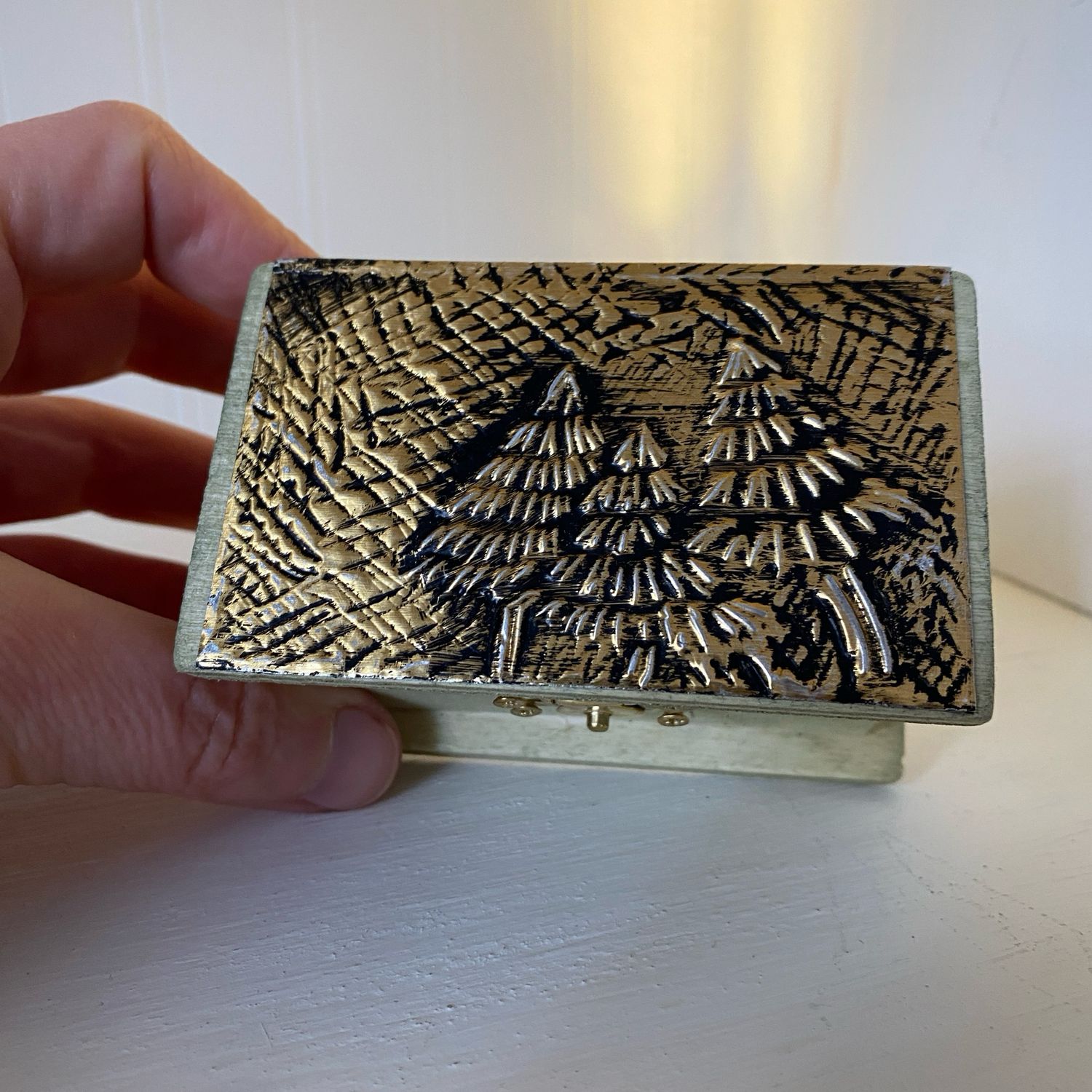 Gold Metal-Embossed Forest- Trinket Box