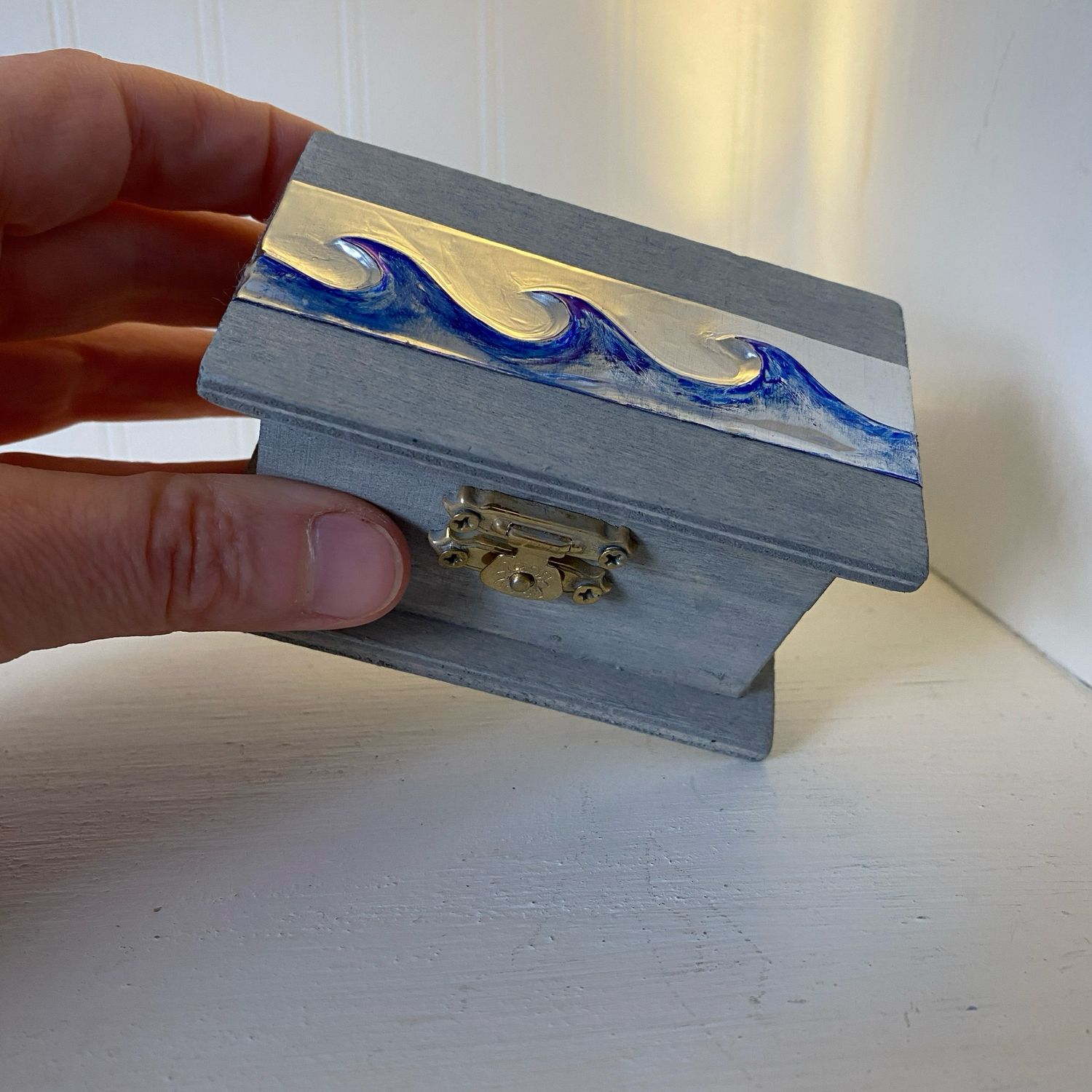Silver Metal-Embossed Wave - Trinket Box