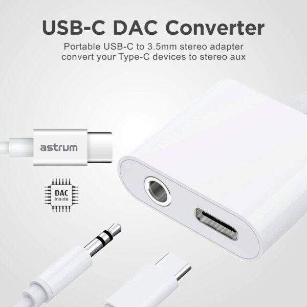 Astrum A30845-Q-AS045 USB-C to Aux + USB-C DAC Adapter