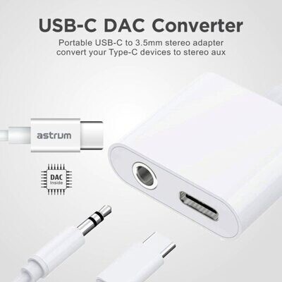 Astrum A30845-Q-AS045 USB-C to Aux + USB-C DAC Adapter
